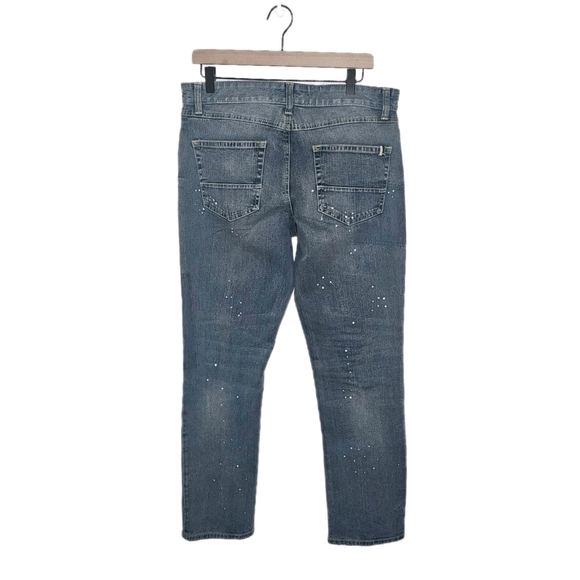 American Rag Mens Jean 32x30 Drift Wash Paint Splatter Slim Stretch Blue - Picture 5 of 5